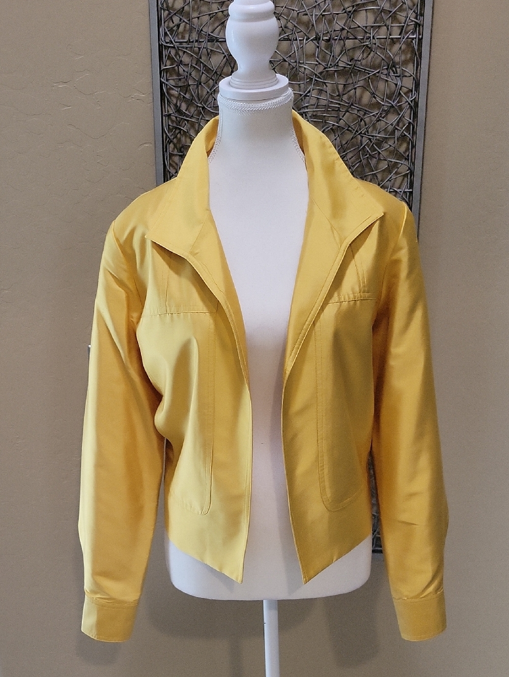 Neiman Marcus Vintage Silk Bright Yellow Cropped Bomber Jacket